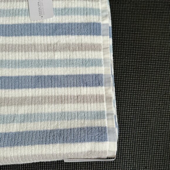 5pc Kassa Spa White Blue Striped Stripes Towels Washcloths Quick Dry 100% Cotton - Picture 4 of 7